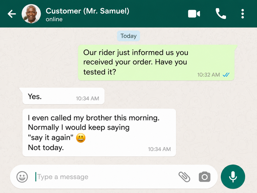 Customer WhatsApp review